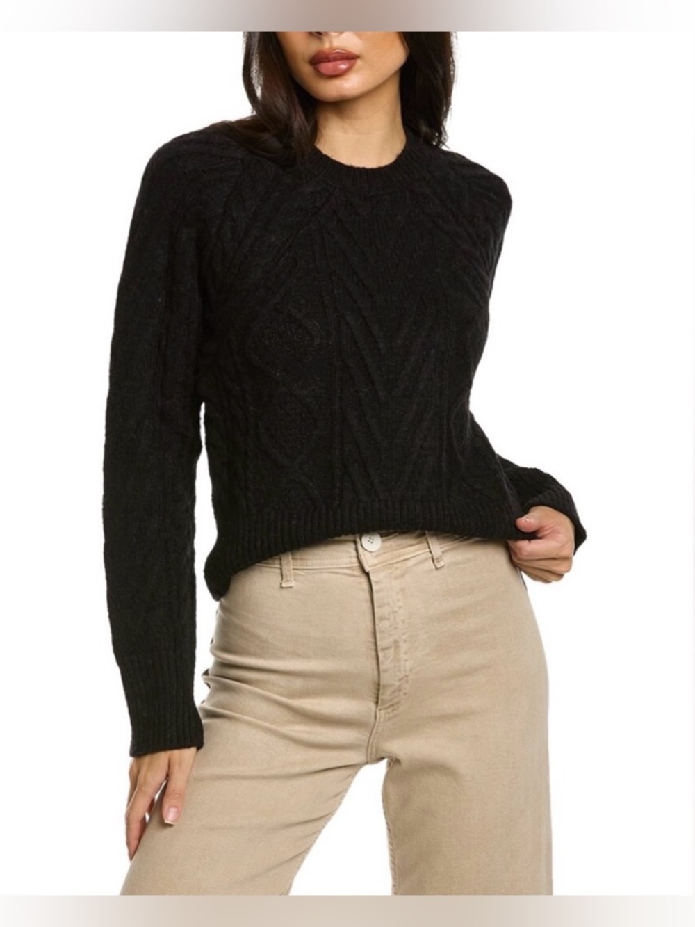 NWT Rag & Bone Black Elizabeth Cable Crewneck Sweater Women's Size Large